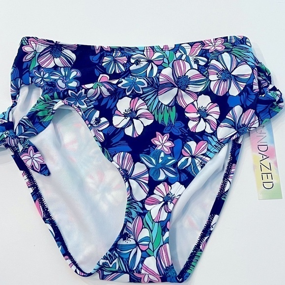 SUNDAZED Tatum Floral-Print Tie Side High-Waist Bottoms, swimsuit L New Blue - Picture 8 of 9